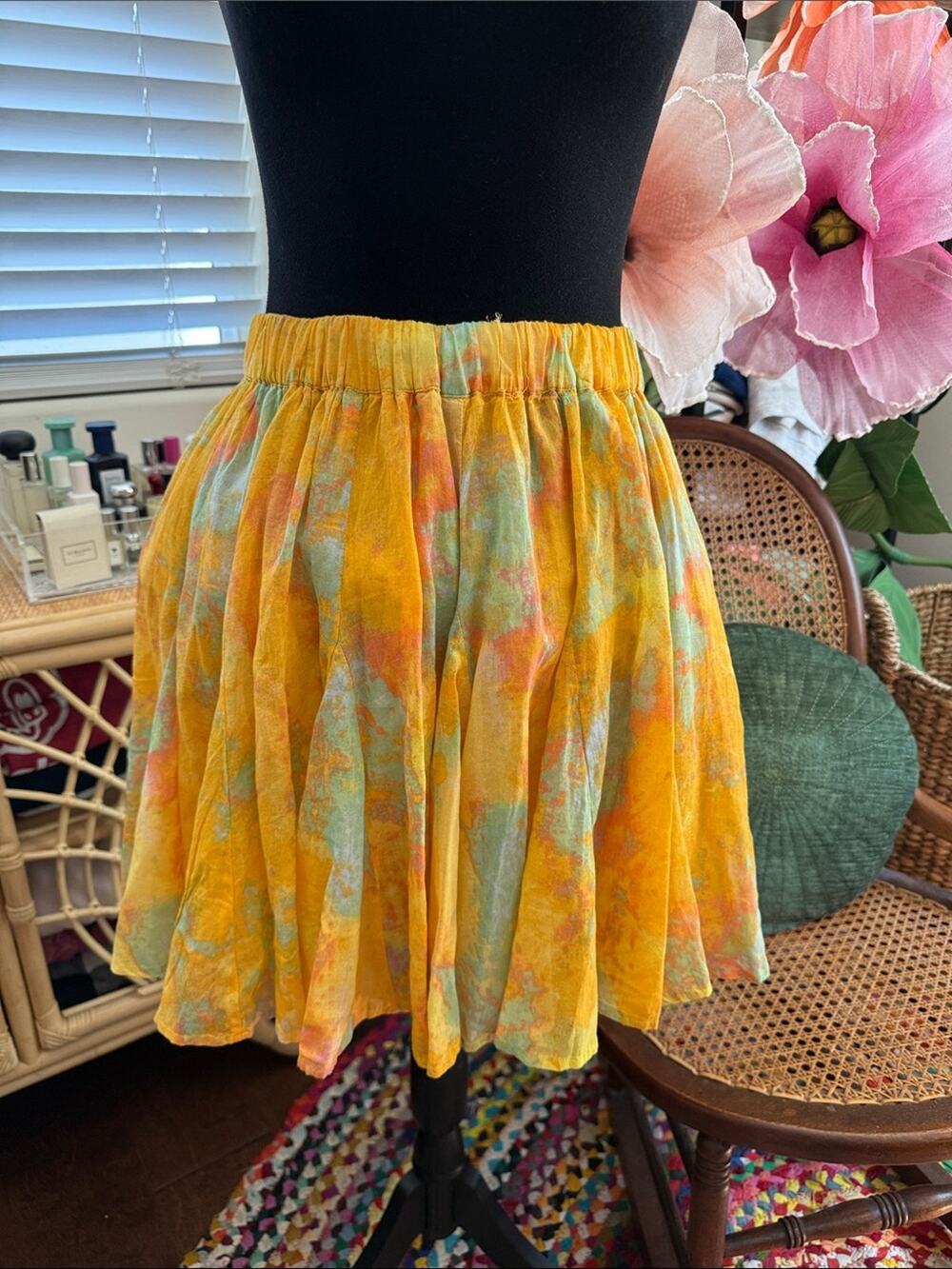 NWT Free People Sunny Goldenrod Tie Dye Pleat Garden Cottage Brunch Mini Skirt